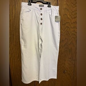 NWT LADIES SZ 14 FALLS CREEK WIDE LEG COTTON BLEND CROP WHITE PANT